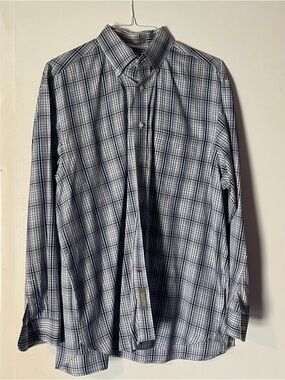 Daniel Cremieux Men's Blue and White Plaid Button-Down Shirt